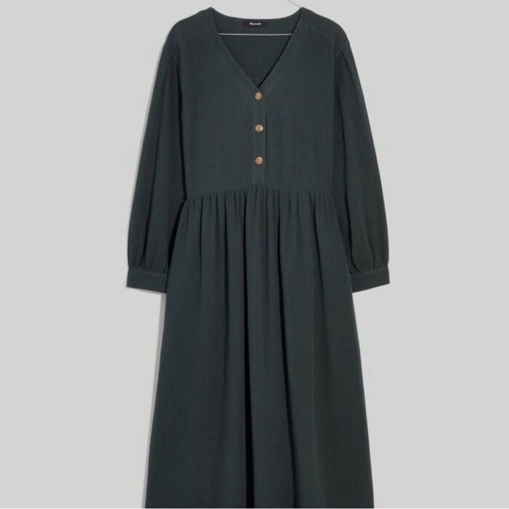 Madewell Lightspun Dark Green Long Sleeve Midi Dress - Size 2